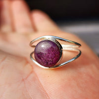 (R) Solid 925 Sterling Silver & Natural Ruby Double Band Ring