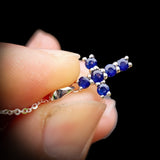 925 Sterling Silver & Blue Sapphire Small Cross Pendant Necklace