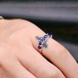 (M) Solid 925 Sterling Silver & Natural Sapphire Heart Band Ring