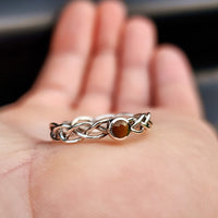 (Q) Solid 925 Sterling Silver & Natural Tiger Eye Celtic Band Ring