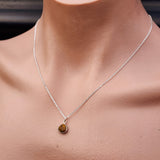 Solid 925 Sterling Silver & Natural Tiger Eye Faceted 9mm Drop Pendant Necklace