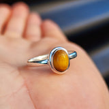 (R) Solid 925 Sterling Silver & Natural Tiger Eye Oval Solitaire Ring
