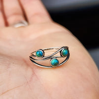 Solid 925 Sterling Silver & Natural Turquoise 3 Setting Ring