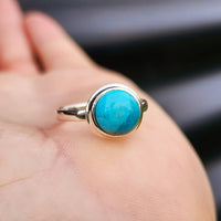 Solid 925 Sterling Silver & Natural Turquoise 11mm Round Signet Ring