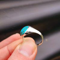 Solid 925 Sterling Silver & Natural Turquoise 12mm Round Signet Ring