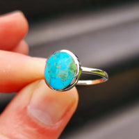 Solid 925 Sterling Silver & Natural Turquoise 13.5mm Round Signet Ring