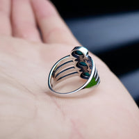 Solid 925 Oxidized Sterling Silver & Natural Turquoise 3 Setting Cage Ring