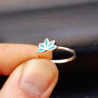Solid 925 Sterling Silver & Natural Turquoise Lotus Ring