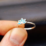 Solid 925 Sterling Silver & Natural Turquoise Lotus Ring