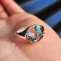 Solid 925 Sterling Silver & Natural Turquoise Mushroom Ring