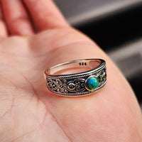 Solid 925 Sterling Silver & Natural Turquoise Patterned Band Ring
