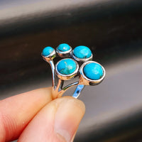 (R) Solid 925 Sterling Silver & Natural Turquoise Rustic Black Oxidized 5x Setting Ring