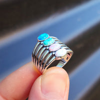 Solid 925 Sterling Silver, Natural Turquoise & Created Opal 4x Setting Cage Ring