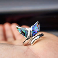 (O) Solid 925 Sterling Silver & Paua Whale Tail Ring