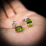 Solid 925 Sterling Silver & 6mm Natural Peridot Oval Stud Earrings