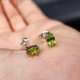 Solid 925 Sterling Silver & 6mm Natural Peridot Oval Stud Earrings