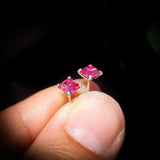6mm Pink CZ &amp; Solid 925 Sterling Silver Faceted Square Stud Earrings