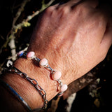 Solid 925 Sterling Silver & Natural Pink Opal Chain Bracelet