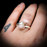 (Q) Solid 925 Sterling Silver & Natural Pink Opal Handmade Double Stone Ring