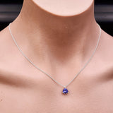 Solid 925 Sterling Silver & Purple Velvet European Trillion Cut Crystal Necklace