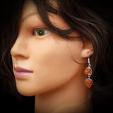 Rustic Sterling Silver & Natural Raw Carnelian Double Stone Hanging Earrings