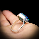 (Q) Solid 925 Sterling Silver & Natural Raw Azurite Handmade Irregular Ring