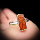 (T) Solid 925 Sterling Silver & Natural Raw Orange Kyanite Irregular Shaped Ring