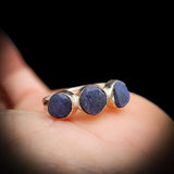 (T) 925 Sterling Silver & Natural Raw Sapphire 3x Setting Handmade Ring
