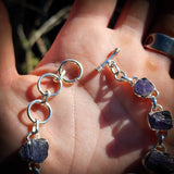 Solid 925 Sterling Silver & Natural Raw Tanzanite Handmade Chain Bracelet