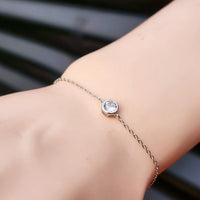 Solid 925 Sterling Silver & 6mm Round CZ Diamond Chain Bracelet