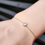 Solid 925 Sterling Silver & 6mm Round CZ Diamond Chain Bracelet