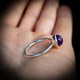 (O) Solid 925 Sterling Silver & 10mm Natural Amethyst Round Signet Ring