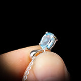925 Sterling Silver & Sky Blue Topaz Small Clawed Oval Pendant Necklace