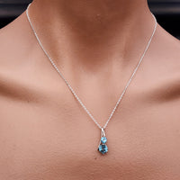 Solid 925 Sterling Silver & Sky Blue Topaz Double Stone Pendant Necklace