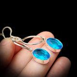 Solid Sterling Silver & Blue Topaz Handmade Hanging Hook Earrings