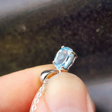 925 Sterling Silver & Sky Blue Topaz Small Clawed Oval Pendant Necklace