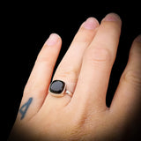 Solid 925 Sterling Silver & Natural Black Onyx Handmade Cushion Solitaire Ring