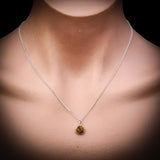 Solid 925 Sterling Silver & Natural Tiger Eye Faceted 9mm Drop Pendant Necklace