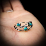 Solid 925 Sterling Silver & Natural Turquoise 3 Setting Ring