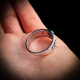 (T) Solid 925 Sterling Silver & Natural Turquoise Patterned Band Ring