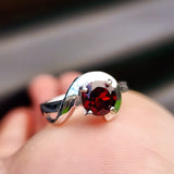 (Q) Solid 925 Sterling Silver & Wrapped Natural Garnet Signet Ring