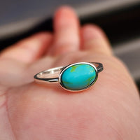 Solid 925 Sterling Silver & Natural Turquoise Oval Ring