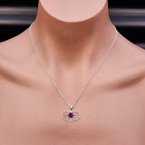 Solid 925 Sterling Silver & Natural Amethyst Heart Pendant Necklace