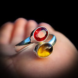 Solid 925 Sterling Silver & Natural Garnet & Citrine Double Stone Ring