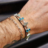 Solid 925 Sterling Silver & Natural Aquamarine With Blue Topaz Chain Bracelet
