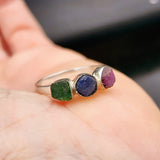 (R) 925 Sterling Silver With Raw Emerald, Sapphire, Ruby Rustic Handmade Ring