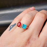 Solid 925 Sterling Silver With Natural Topaz & Garnet Dual Setting Ring