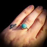 (R) Solid 925 Sterling Silver & 12mm Natural Larimar Round Signet Ring