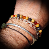 Polished Cognac Amber, Lava & Jasper Elastic Bracelet