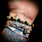 Polished Cherry Amber, Pine Wood, Amazonite Elastic Bracelet